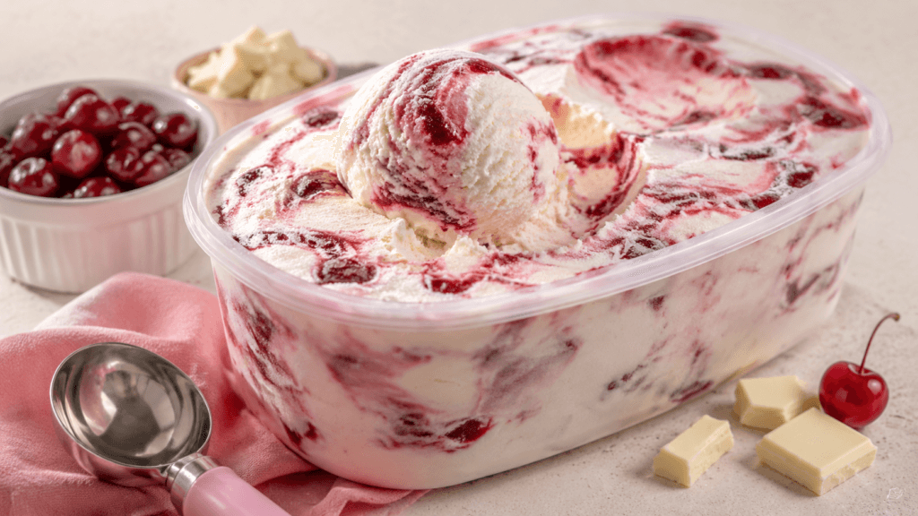 Pote de sorvete cremoso com calda que acumula gordura se consumido à noite.
