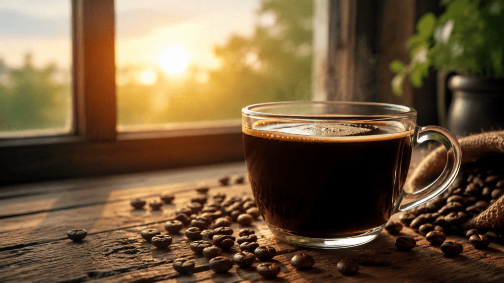 Xícara de café preto sem açúcar, ideal para consumir antes do cardio em jejum.