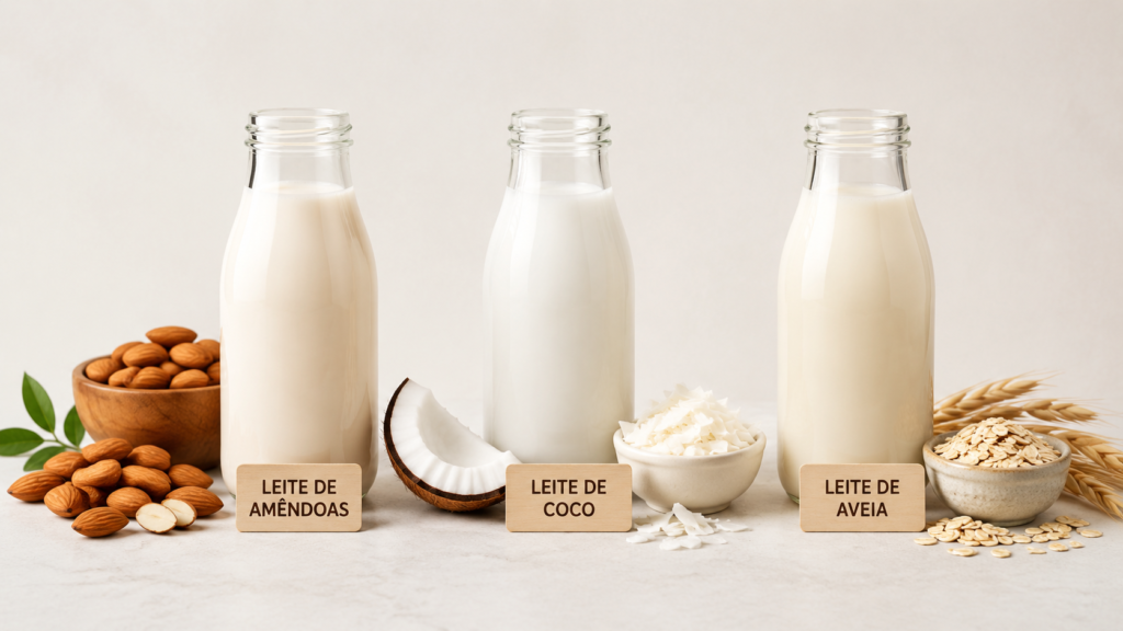 Opções saudáveis de leites vegetais sem lactose para substituição na dieta.